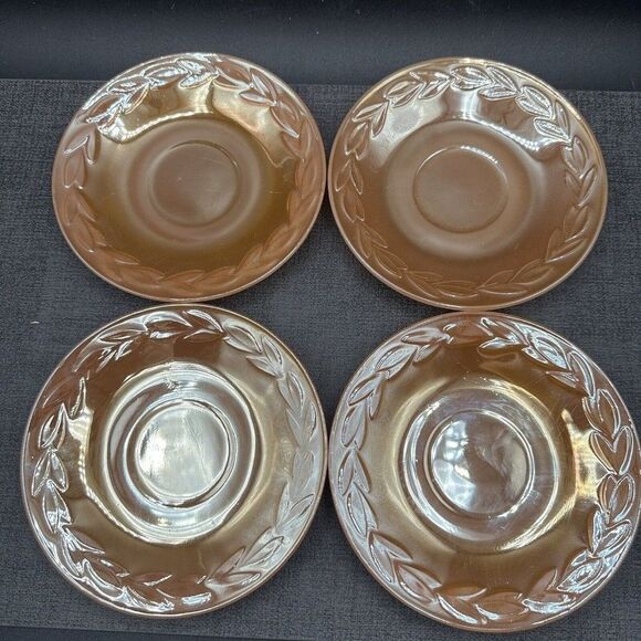 Fire King Peach Lustre Laurel Lot 4 Saucer Plates Anchor Hocking USA Vtg 1950s - Picture 2 of 12